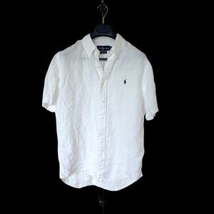 Ralph Lauren White 100% Linen Short Sleeve Button Down Custom Fit Shirt L
